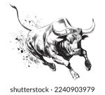 
Angry bull running in fire hand drawn sketch Vector illustration.