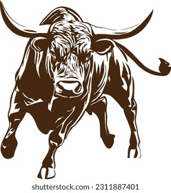 angry bull running forward vector stencil