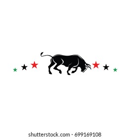 Angry bull silhouette and stars
