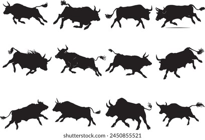 angry bull silhouette vector set 