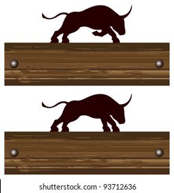 angry bull with wood banner