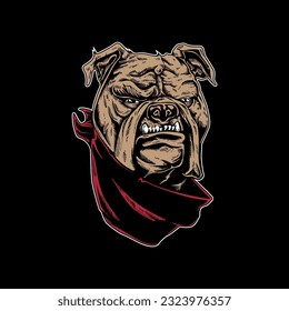 Angry Bulldog With Bandana Illustration