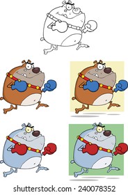 Angry Bulldog Boxer Running. Vector Collection Set