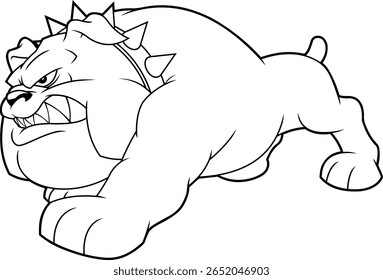 Angry Bulldog Cartoon Character In Attack Pose Black and White – Vector Hand Drawn Illustration Isolated On Transparent Background