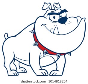 Angry Bulldog Dog Cartoon Mascot Character Monochrome Color. Vector Illustration Isolated On White Background