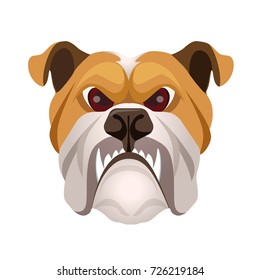 Angry bulldog face colored in beige and white vector realistic