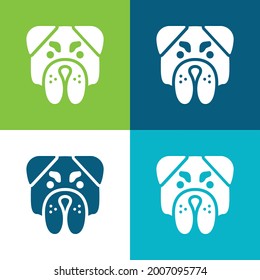 Angry Bulldog Face Flat four color minimal icon set