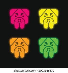 Angry Bulldog Face four color glowing neon vector icon