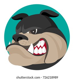 Angry bulldog face profile view vector realistic illustration.
