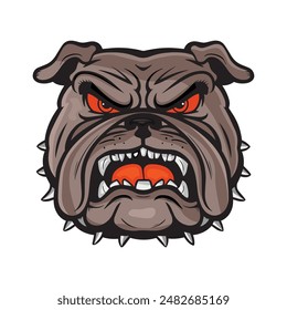 Angry Bulldog Face Vector Illustration with fierce red eyes and spiked collar