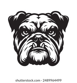 Angry Bulldog Face Vector Silhouette on White Background