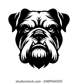 Angry Bulldog Face Vector Silhouette on White Background