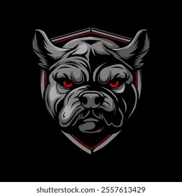 Angry Bulldog head in Shield vector illustration