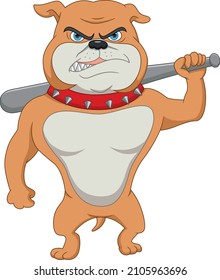 Angry Bulldog Holding Baseball Stick Cartoon