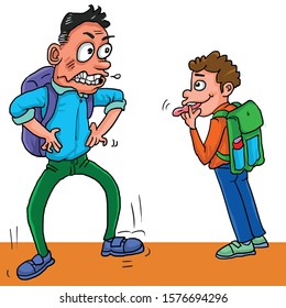 Angry bully boy and junior boy funny cartoon