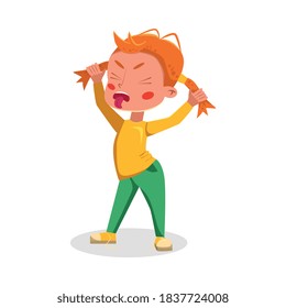 Angry Bully Girl Grimacing, Naughty Hoodlum Kid Character Cartoon Style Vector Illustration