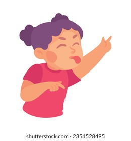 Angry Bullying Girl Character Point Finger Showing Tongue Teasing Somebody Vector Illustration