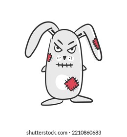 Angry bunny digital design for creating decor   printing t  shirts  caps  Vector white  Plush rabbit and sewn  in patches 