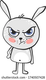 Angry bunny , illustration, vector on white background