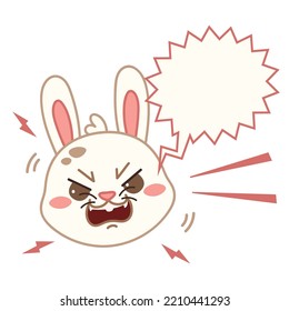 Angry bunny  Rabbit head in kawaii cartoon style  Hand drawn animal and bubble speech  Pet vector illustration isolated white background 