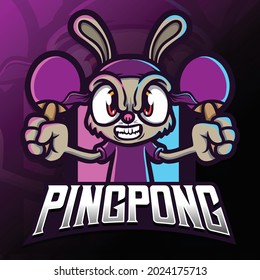 angry bunny with table tennis bat sport logo illustration