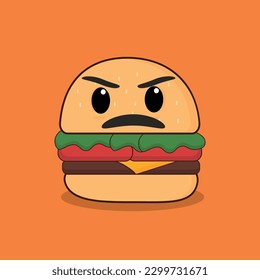 Angry burger cute animation great for icon,childrenbook,etc.