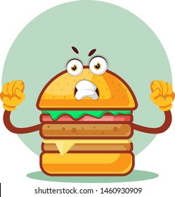 Angry burger, illustration, vector on white background.