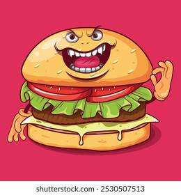 Angry Burger Mascot Cartoon Character