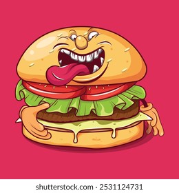 Angry Burger Mascot Cartoon Character