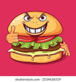 Angry Burger Mascot Cartoon Character