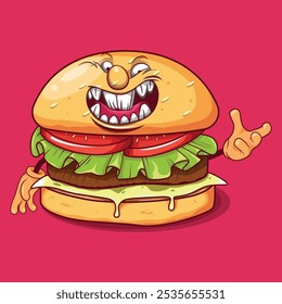 Angry Burger Mascot Cartoon Character