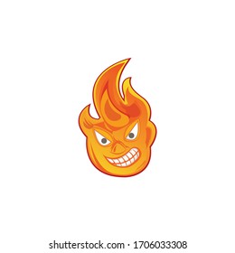 Angry Burn Flame Candle Face. Hot flame cute emoji with angry eyes reaction emoticon