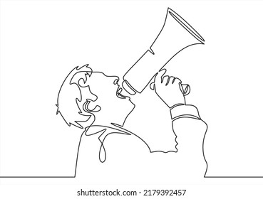 Angry business boss shouting with his megaphone-continuous line drawing 