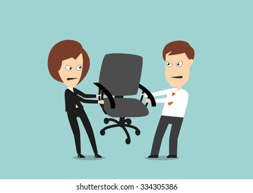 Angry business colleagues fights for chair, competing for the career or leadership. Cartoon flat style