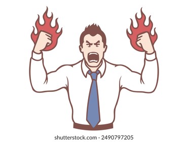 Angry business man experiencing anger and rage strength and power. Hand drawn style vector design illustrations.
