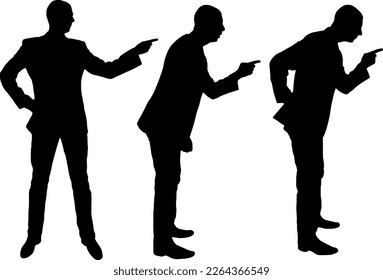 Angry business man pointing his finger and reprimanding. Concept of business and business people. Vector Silhouette set