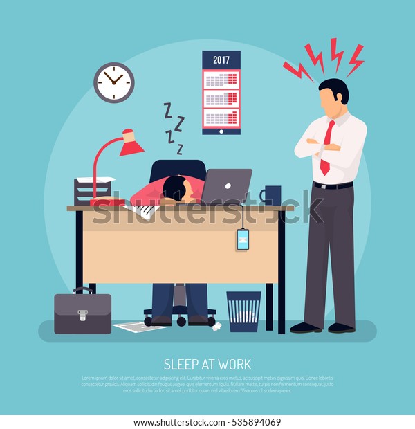 Angry Business Manager Employee Falling Asleep Stock Vector (Royalty ...