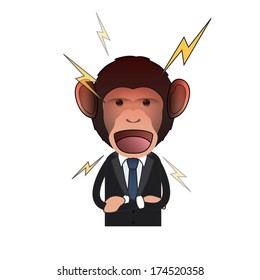 Angry Business monkey and shouting over white background. Vector design. 