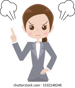 Angry business woman with hands on hips, pointing