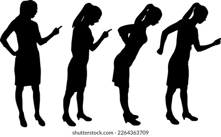 Angry business woman pointing finger and reprimanding. Concept of business and business people. Vector Silhouette set