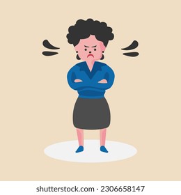 A angry business woman shouting or screaming expression.Shouting,anger emotion, facial expression.Full Human body.Vector illustration.