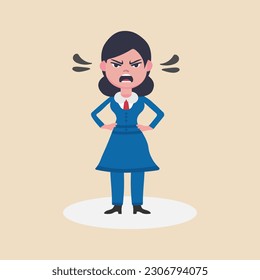  A angry business woman shouting or screaming expression.Shouting,anger emotion, facial expression.Full Human body.Vector illustration.