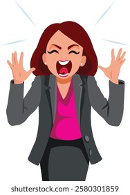 
Angry business woman Yelling and Shouting Vector Character. Enraged female manager being irritated and annoyed 