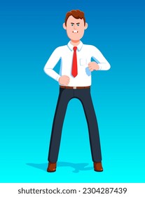Angry businessman. Annoyed man in shirt and tie. Vector illustration