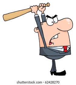 Angry Businessman With Baseball Bat
