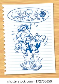 Angry businessman destroying notebook. 