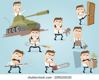 angry businessman in different situations