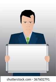 Angry businessman with empty board for your text