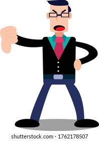 angry businessman  and gives a thumbs down