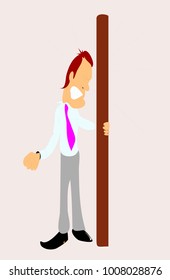 Angry businessman head itself hit the pole.